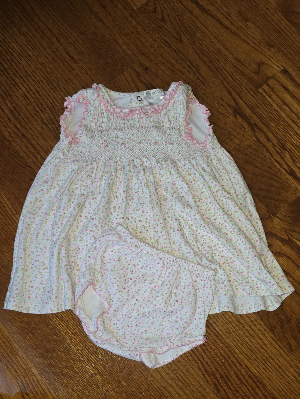 Kissy Kissy White Floral Smocked Dress with Pink Trim and Matching Bloomers